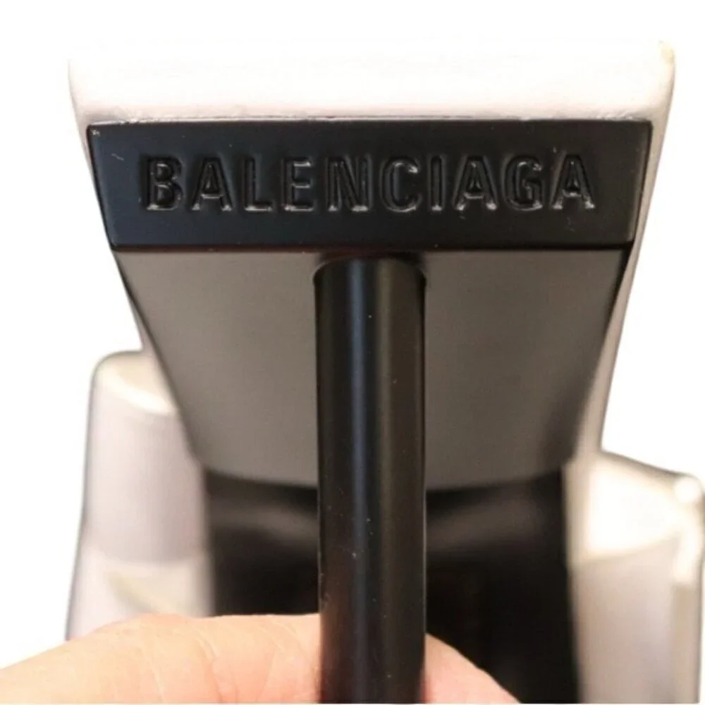 Balenciaga White Buckle Leather Open Toe Mules Stiletto Heel Silver 10 US 40 IT